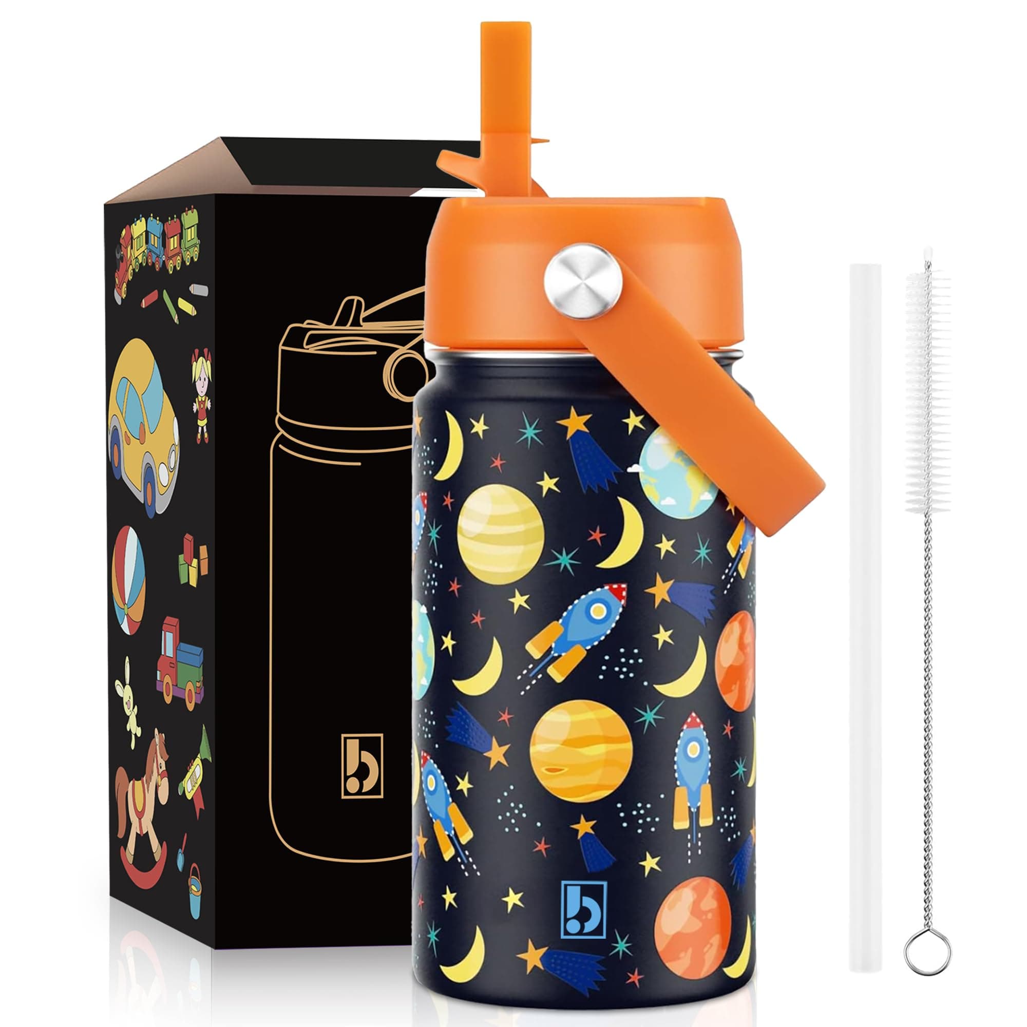 BuyOn Kids Water Bottle 410ml Stainless Steel Hydro Flask Double Wall Insulated Thermos Bottle with Straw Lid BPA Free Cup Hot Cold Sports Toddler School Boys Girls 14oz (SPACE 410ML) on Amazon.ae - Price Tracker