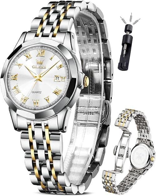OLEVS Women Watch, Small Face Stainless Steel Strap Round Watch for Ladies, Roman Numerals Luxury Diamond Watch Waterproof Analog Quartz with Date Watch for Women on Amazon.ae - Price Tracker