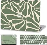 G JGOO Compatible with MacBook Air 13 inch Case 2025 2024 2023 2022 M3 A3113 M2 A2681, Hard Shell for MacBook Air 13.6 inch Case + Keyboard Cover + Screen Protector, Abstract Green Flower - Best Deal Finder