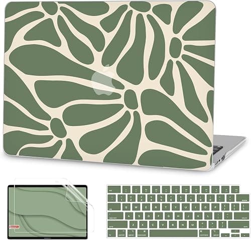G JGOO Compatible with MacBook Air 13 inch Case 2025 2024 2023 2022 M3 A3113 M2 A2681, Hard Shell for MacBook Air 13.6 inch Case + Keyboard Cover + Screen Protector, Abstract Green Flower على Amazon.ae - متتبع الأسعار