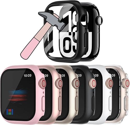 Pack of 6 Hard Case for Apple Watch Series 11 10 42 mm Tempered Glass Protective Case, Screen Protector Housing iWatch Built-in Screen Protector, Black + White + Polar Star + Rose Gold + Pink + على Amazon.ae - متتبع الأسعار