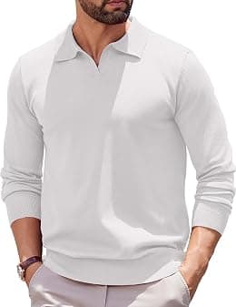 COOFANDY Long Sleeve Polo Shirts for Men Knit Polo Sweater Lightweight Ribbed Pullover Sweater - Best Deal Finder