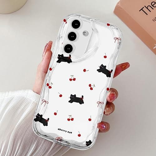 Cherry Bowknot Case for Samsung Galaxy A15 Phone Cases,Cute Curly Wavy Transparent Soft TPU Case Women Girls Shockproof Protective Case-Cat on Amazon.ae - Price Tracker