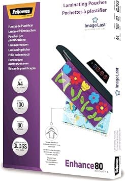 Fellowes A4 Laminating Pouches, Gloss, 80 Micron with Image Last Directional Quality Mark, Pack of 100 - Best Deal Finder