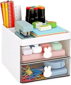 LETURE Small Desk Organizer With Drawer, Office Desktop Storage Box, Business Card/Pen/Pencil/Mobile Phone/Stationery Holder Storage Box, Makeup Organizer for Office School Home (White) - Amazon.ae Price Tracker