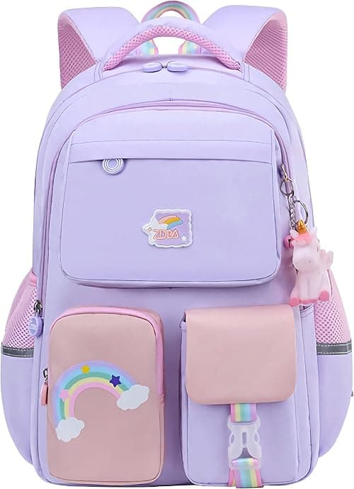 Kids Unicorn Backpack For Girl,Cartoon Large Capacity Elementary Bookbag Lightweight Causal Travel Bag With Lunchbag on Amazon.ae - Price Tracker