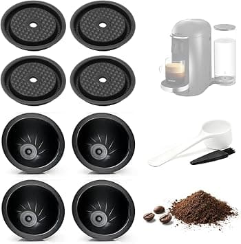 Upgraded Set 4x 230ml/7.8oz(Black) Reusable Pods with 4 Silicone Lids, Mug Size Compatible with Nespresso Vertuo, Fitting for Next, Pop, Plus, No Foil Needed on Amazon.ae - Price Tracker