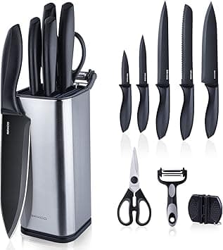 RAXCO Knife Set with Block,10-Piece Kitchen Knives Stainless Steel,Pro-Sharpened for Cooking,Slicing,Mincing,Dicing,Black on Amazon.ae - Price Tracker