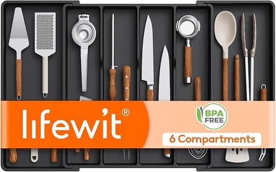 Lifewit Utensil Kitchen Drawer Organizer, Expandable from 18 to 30 inches, Plastic Cooking Cutlery Silverware Tray, Adjustable Spatula Holder, Flatware Tools Gadgets Storage Divider, XXL,Black on Amazon.ae - Price Tracker