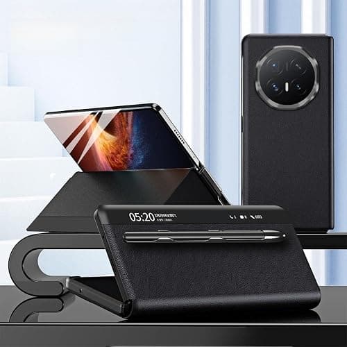 Gruattreay Leather Case for Honor Magic V6 with Pen and Pen Slot, Magnetic Flip Case with Smart View Window and Flip-Free Answering, Slim Lightweight Anti-Drop Shockproof Cover (Black) على Amazon.ae - متتبع الأسعار