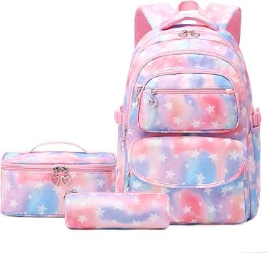 goldwheat Star Printed Backpack With Lunch Pack Pencil Case 3pcs Sets For Elementary Students Teens Knapsack على Amazon.ae - متتبع الأسعار