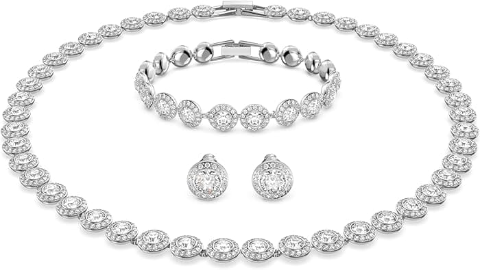 Swarovski Crystal Authentic Angelic All Around Set of Necklace, Bracelet and Earrings, White, Rhodium Finish- Women's Hypoallergenic Sparkling Jewelries - Nickel Free Crystal Jewelry Collection, One on Amazon.ae - Price Tracker