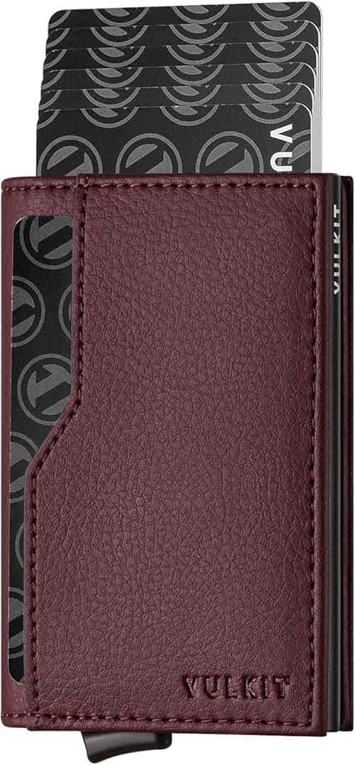 VULKIT Credit Card Holder with Double ID Window Leather Passcase Wallet RFID Blocking Automatic Pop Up Card Wallet for Cards & Notes on Amazon.ae - Price Tracker