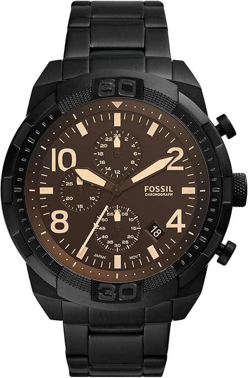 Fossil Men's Bronson Quartz Stainless Steel Chronograph Watch, Color: Black (Model: FS5876) on Amazon.ae - Price Tracker