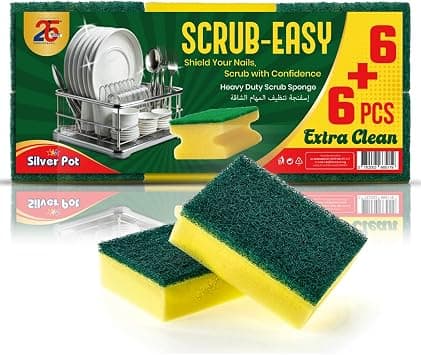 Silver Pot Kitchen Sponge & Scourer – Pack of 12 (6+6Pcs Extra), 9cm Dual-Purpose Cleaning Sponge For Pots, Pans, Kitchen Utensils, and Delicate Surfaces - دليلك لأفضل العروض