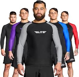 Elite Sports Men's Jiu Jitsu BJJ Rash Guard, Long Full Sleeve Compression Shirt for Sports Nogi Training, IBJJF Rank Color - Best Deal Finder