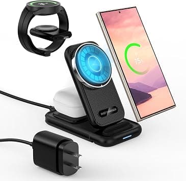 MMOBIEL Wireless Charging Station for Samsung - Portable Wireless Mobile Charger 4 in 1 Qi2 - Induction Charger for Samsung Galaxy S25/S24/S23/S22 Series, Watch 7/6/5, Buds - Incl. 25W Adapter, Black على Amazon.ae - متتبع الأسعار