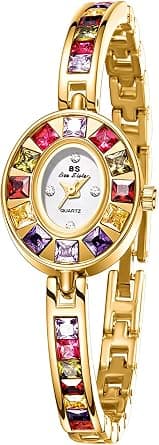 Vintage Gold Watch Colorful Crystal Oval Bracelet Ladies Small Dial Quartz Waterproof Dainty Wrist Watch on Amazon.ae - Price Tracker