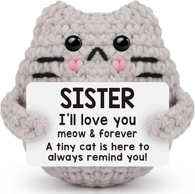Positive Crochet Cat Emotional Inspirational Support Birthday Gifts for Sister,Handmade Knitted Cat for Women Coworker Friend Student Birthday Christmas Support Small Gifts on Amazon.ae - Price Tracker