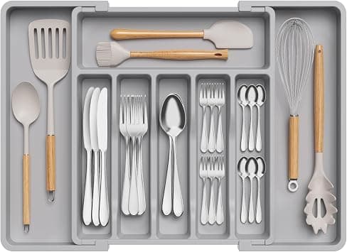 Lifewit Silverware Organizer, Expandable Utensil Tray for Drawer, Adjustable Flatware and Cutlery Holder, Compact Plastic Drawerstore Holding Spoons Forks Knives, Large, Grey on Amazon.ae - Price Tracker