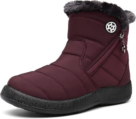 Hsyooes Winter Boots Women's Waterproof Winter Shoes Warm Ankle Boots Winter Snow Depth Lined Short Shaft Boots Non-Slip Slip-On Boots Flat على Amazon.ae - متتبع الأسعار