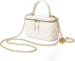 DORIS&JACKY Small Quilted Box Crossbody Purse For Women Designer Leather Mini Top Handle Pouch Bag With Metal Chain Strap - Best Deal Finder