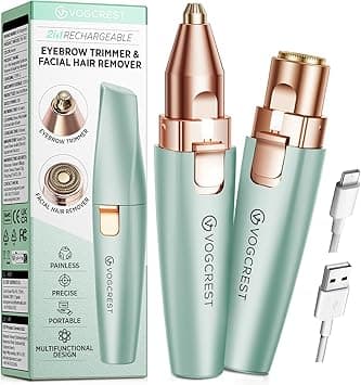 VG VOGCREST Eyebrow Facial Trimmer: 2 in1 Rechargeable Facial Hair Removal and Eyebrow Shaver - Face Lips Body Painless Facial Razor with Built-in LED Light (Green) على Amazon.ae - متتبع الأسعار