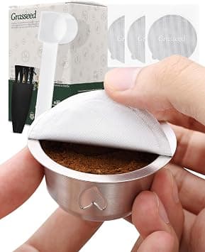 Grasseed Refillable Vertuo Capsule, Reusable Stainless Steel Vertuo Pod Kit with 60 Foil Lids, Spoon, Brush, Brew 7.8oz- Compatible with Vertuoline Machine على Amazon.ae - متتبع الأسعار