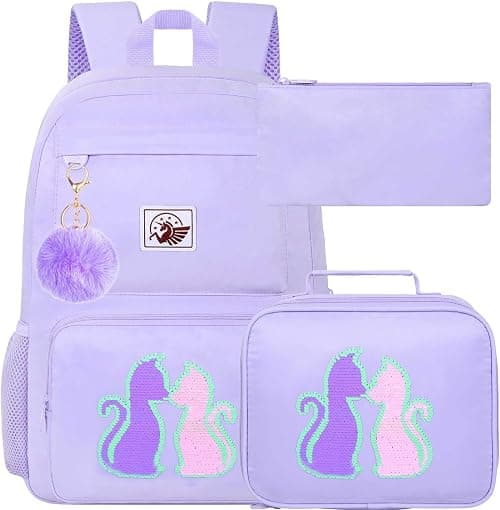 gxtvo 3PCS Girls Backpack, Water Resistant Aesthetic Bookbag with Lunch Box, 17 Inch School Bag for College Elementary Teens على Amazon.ae - متتبع الأسعار