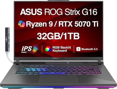 ASUS (Upgraded) ROG Strix G16 Gaming Laptop, 16" FHD 165Hz Display, AMD Ryzen 9 8940HX, RTX 5070 Ti, 32GB RAM, 2TB SSD, Eclipse Grey على Amazon.ae - متتبع الأسعار