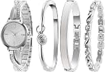 TIME100 Women's Bangle Watch and Silver Watch Chain Bracelets Premium Crystal Accented Bracelet Set W50888L - Best Deal Finder