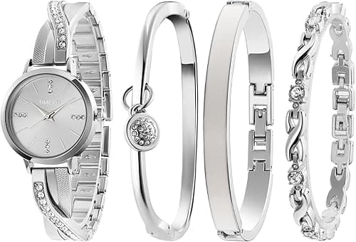 TIME100 Women's Bangle Watch and Silver Watch Chain Bracelets Premium Crystal Accented Bracelet Set W50888L on Amazon.ae - Price Tracker