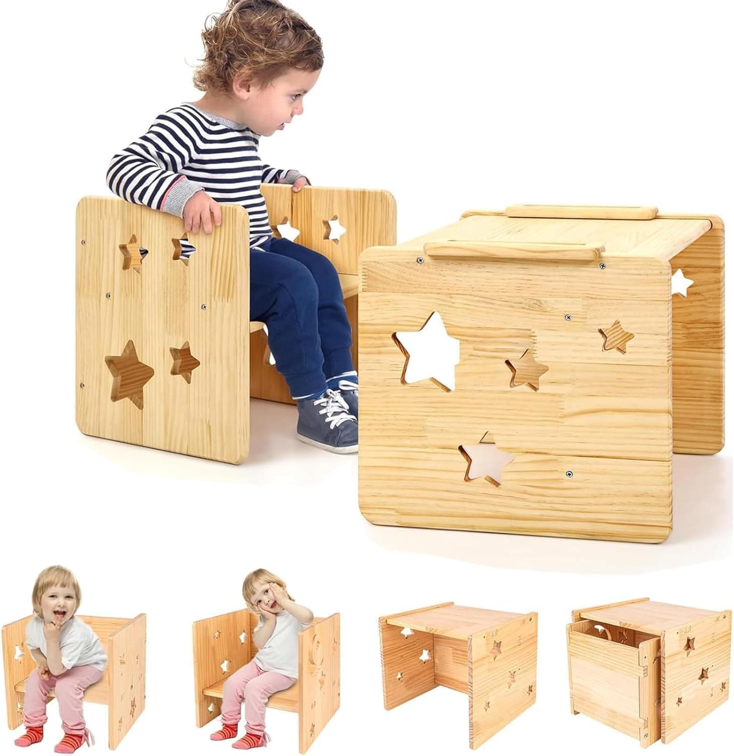 Kids Table and Chair Set, Montessori Weaning for Toddler, Wooden Toddler Tables and Chairs Set, Natural Solid Wooden Activity Table Cube Chair for Drawing Reading on Amazon.ae - Price Tracker