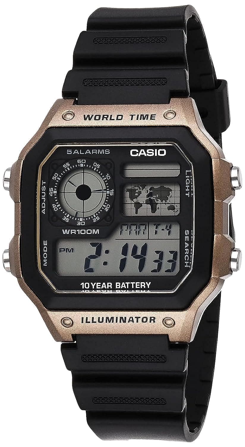 Casio AE1200WH Series | Men’s Digital Watch | 100M WR | Multi Alarms | 100 SEC Stopwatch | Countdown Timer | World Map for World Time | LED Light | LC Analog Display | 10 Year Battery on Amazon.ae - Price Tracker