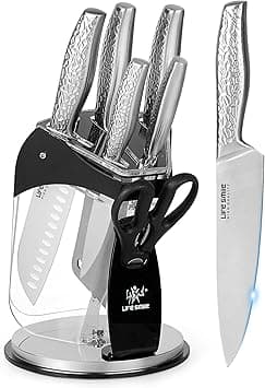 LIFE SMILE Kitchen Knife Set With Stand - 7 Pieces High Carbon Stainless Steel Knife Block Set with Sharpener - Ergonomic Anti Slip fixed Handle, Ultra Sharp Chef Knife Set - kitchen knives set on Amazon.ae - Price Tracker