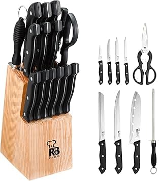 Renberg Tenessy 15Pcs Knife Set With Wooden Block, Bgrb2528, Multi Colour on Amazon.ae - Price Tracker
