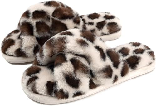 Womens Cross Band Slippers Cozy Furry Fuzzy House Slippers Open Toe Fluffy Indoor Shoes Outdoor Slip on Warm Breathable Anti-skid Sole on Amazon.ae - Price Tracker