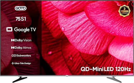 GOTO 75 Inch Smart TV| QD-miniLED| Frameless| 4K UHD| 120Hz Game Booster Mode| Official Google TV| Quad-Core Processor| 20W Built-In Subwoofer| Voice Control| 2.4/5GHz WiFi| Chromecast on Amazon.ae - Price Tracker