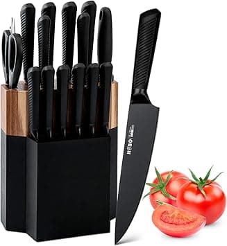 Knife Block Set, 15 Piece Kitchen Knife Set with 6 Steak Knife Set with Sharpener Chef Knife High German Carbon Stainless Steel Knife with Wooden Block Bread Knife Boxed on Amazon.ae - Price Tracker
