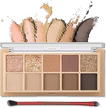 Erinde 10 Colors Eyeshadow Palette - Matte Shimmer Glitter Eye Shadow, Natural-Looking Korean Eye Makeup, Ultra-Blendable, High Pigmented, Brown Nude Neutral Eyeshadow Palette with Brush, Sunset on Amazon.ae - Price Tracker