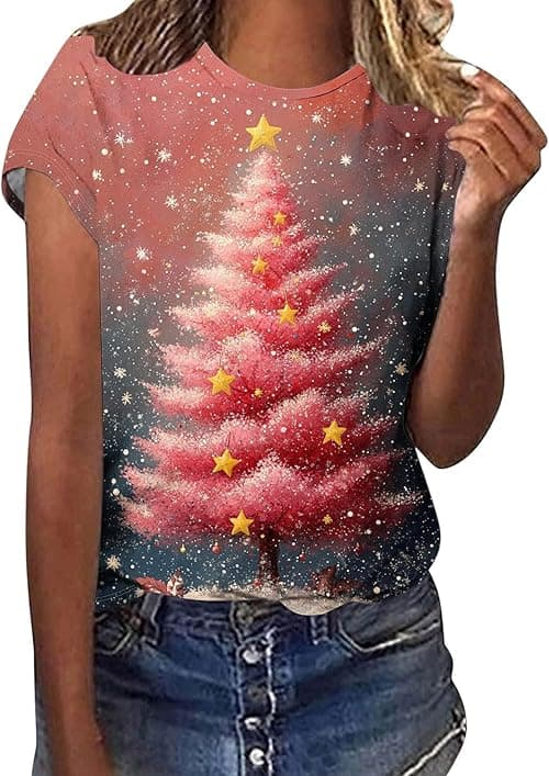 Womens Christmas T Shirt Funny Xmas Jumpers Short Sleeve Tops Round Neck Blouses Reindeer Funny Snowman Print Graphic Sweatshirts Tunic Jumpers Loose Blouse Casual Holiday T-Shirts on Amazon.ae - Price Tracker