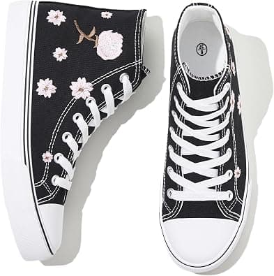kufeiti Women's High Top Canvas Sneakers Canvas Shoes Lace up White Black Sneakers Casual Walking Shoes, Wf on Amazon.ae - Price Tracker