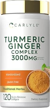 Carlyle Turmeric and Ginger Supplement 3000 mg | 120 Softgel Capsules | Turmeric Curcumin Complex | with Black Pepper Extract | Non-GMO, Gluten Free على Amazon.ae - متتبع الأسعار