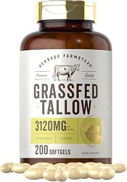 Carlyle Grass Fed Beef Tallow 3120mg | 200 Softgel Capsules | Pasture Raised Bovine Supplement | Non-GMO, Gluten Free | by Herbage Farmstead on Amazon.ae - Price Tracker