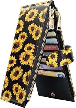 Womens RFID Blocking Large Capacity Wallet Multi Card Organizer Bifold Wallet for Women with Zipper Pocket, Sunflower, Large, Casual on Amazon.ae - Price Tracker