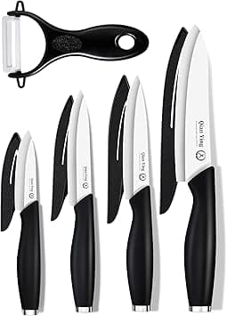 Ceramic Knife Set for Kitchen with Sheath: 100% Zirconia Pure Ceramic Sharp Blade Fruit Cutting Knives 9Pcs with Cover Rustproof Clean Cut Edge Black Handle, No Scratches on Titanium Cutting Boards on Amazon.ae - Price Tracker