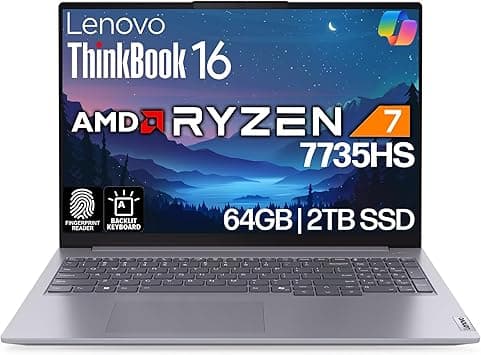 Lenovo ThinkBook 16 G7 Business Laptop, 16” FHD+, AMD Ryzen 7 7735HS, 64GB DDR5, 2TB NVMe, WiFi 6E + BT, Backlit KB, Fingerprint Reader, HD Webcam, Win 11 Pro on Amazon.ae - Price Tracker