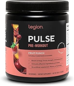 LEGION Pulse Pre Workout Supplement - All Natural Nitric Oxide Preworkout Drink to Boost Energy, Creatine Free, Naturally Sweetened, Beta Alanine, Citrulline, Alpha GPC (Fruit Punch) on Amazon.ae - Price Tracker