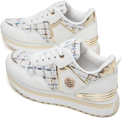 Women's Lace-Up Platform Sneakers with Gold Accents, Fashion Casual Athletic Walking Shoes on Amazon.ae - Price Tracker
