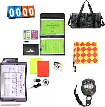 Professional Football Coach Referee Kit with Competition Scoreboard Football Training Tactical Board Whistles Referee Cards Football Field Side Coin Flags Stopwatch Sports Bag Match Supplies on Amazon.ae - Price Tracker